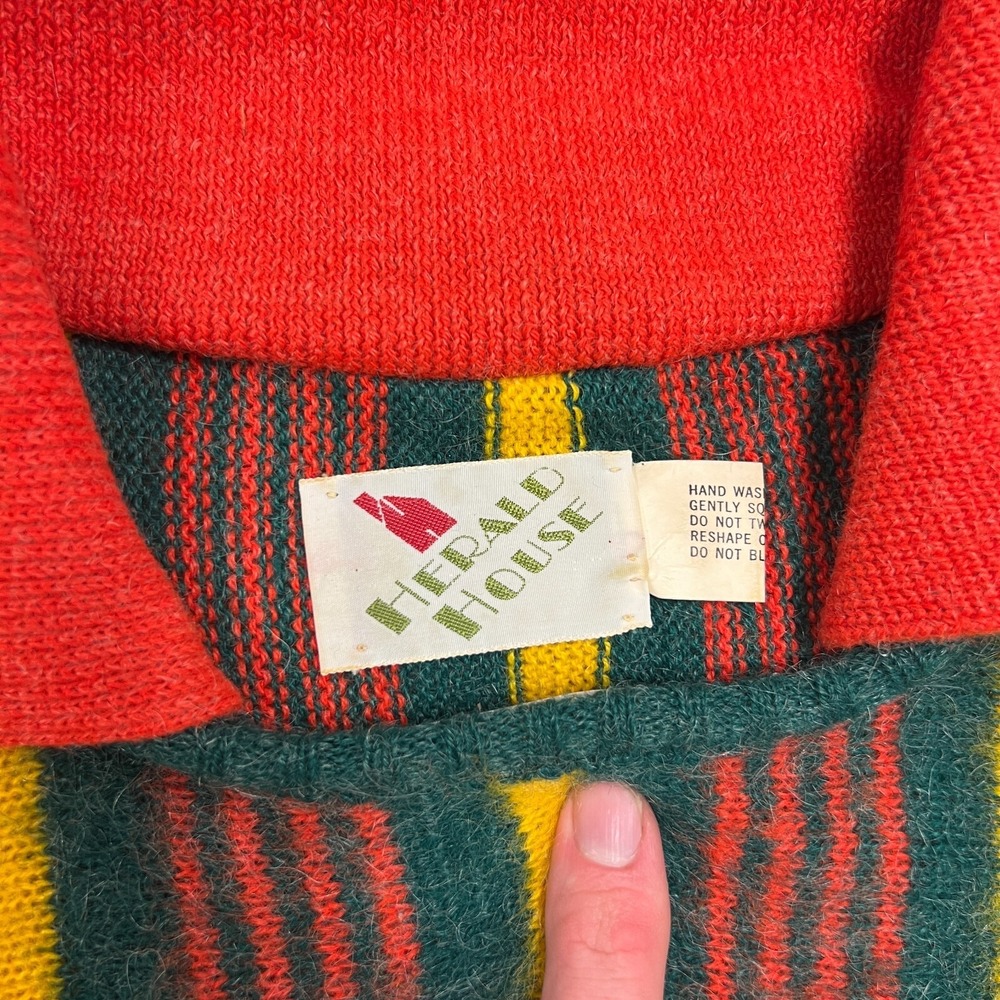 Vintage Herald House Sweater Small Green 1970s Striped Collared‎ - Picture 3 of 8